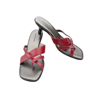 VTG Hillard & Hanson Vanessa Red Sandals 8 Y2K Strappy Office Siren Kitten Heel